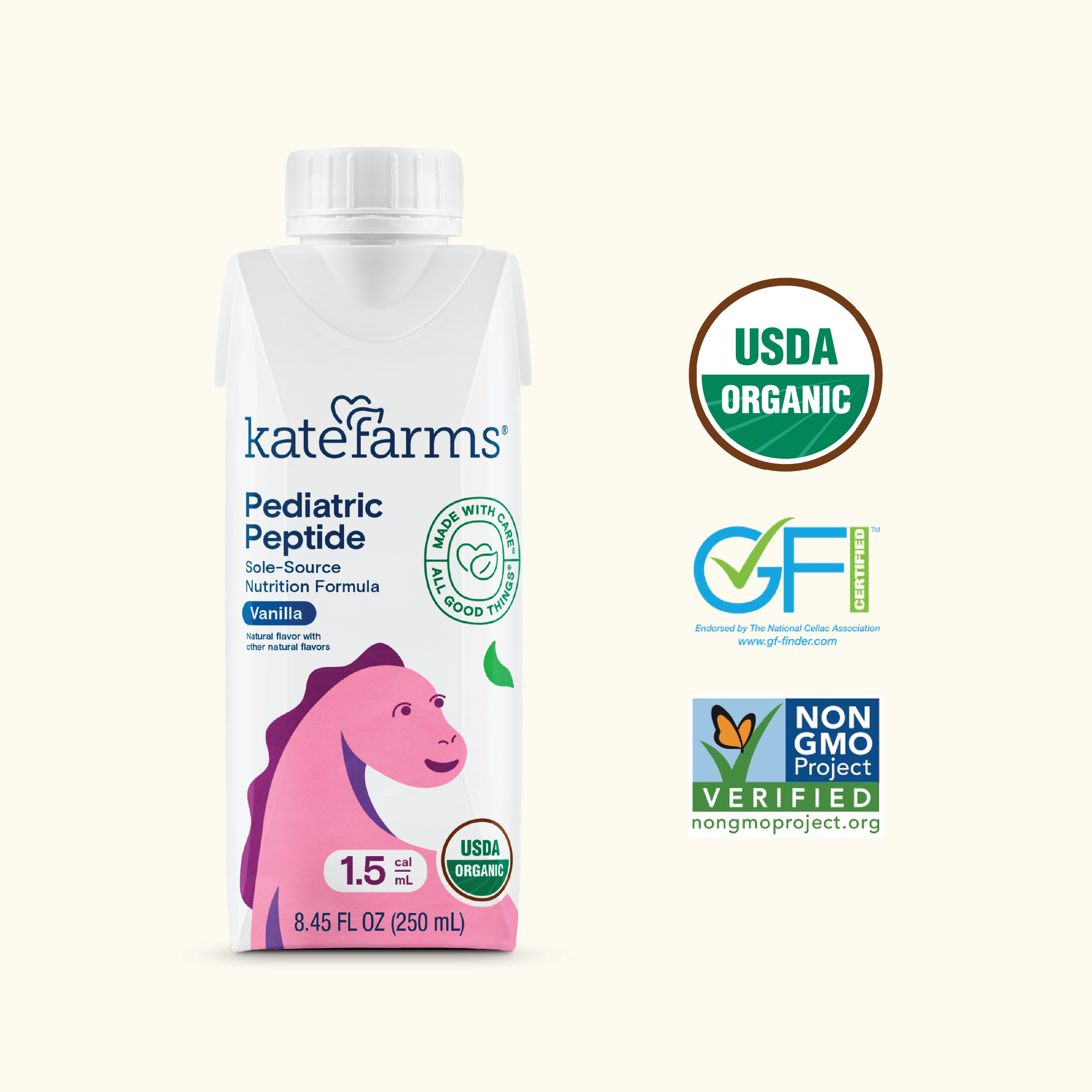 Pediatric Oral Supplement Kate Farms Pediatric Peptide 1.5 Vanilla Flavor 8.45 oz. Carton Liquid Organic Hydrolyzed Pea Protein,Packaging Type- Each