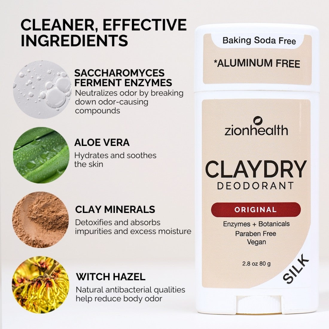 Zion Health Claydry Silk Deodorant - Original - 2.5 Oz