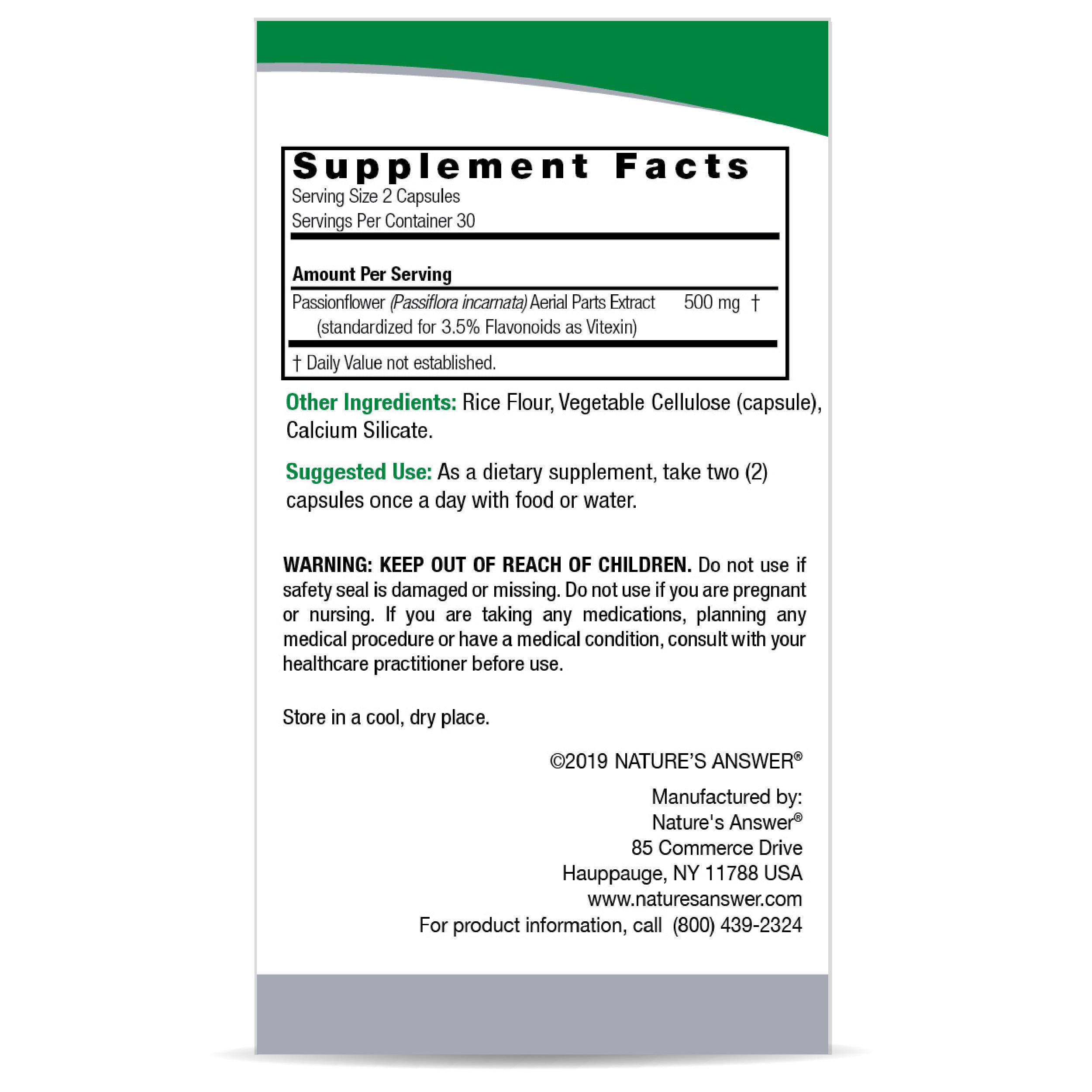 Nature's Answer - Passionflower Extract - 60 Vegetarian Capsules