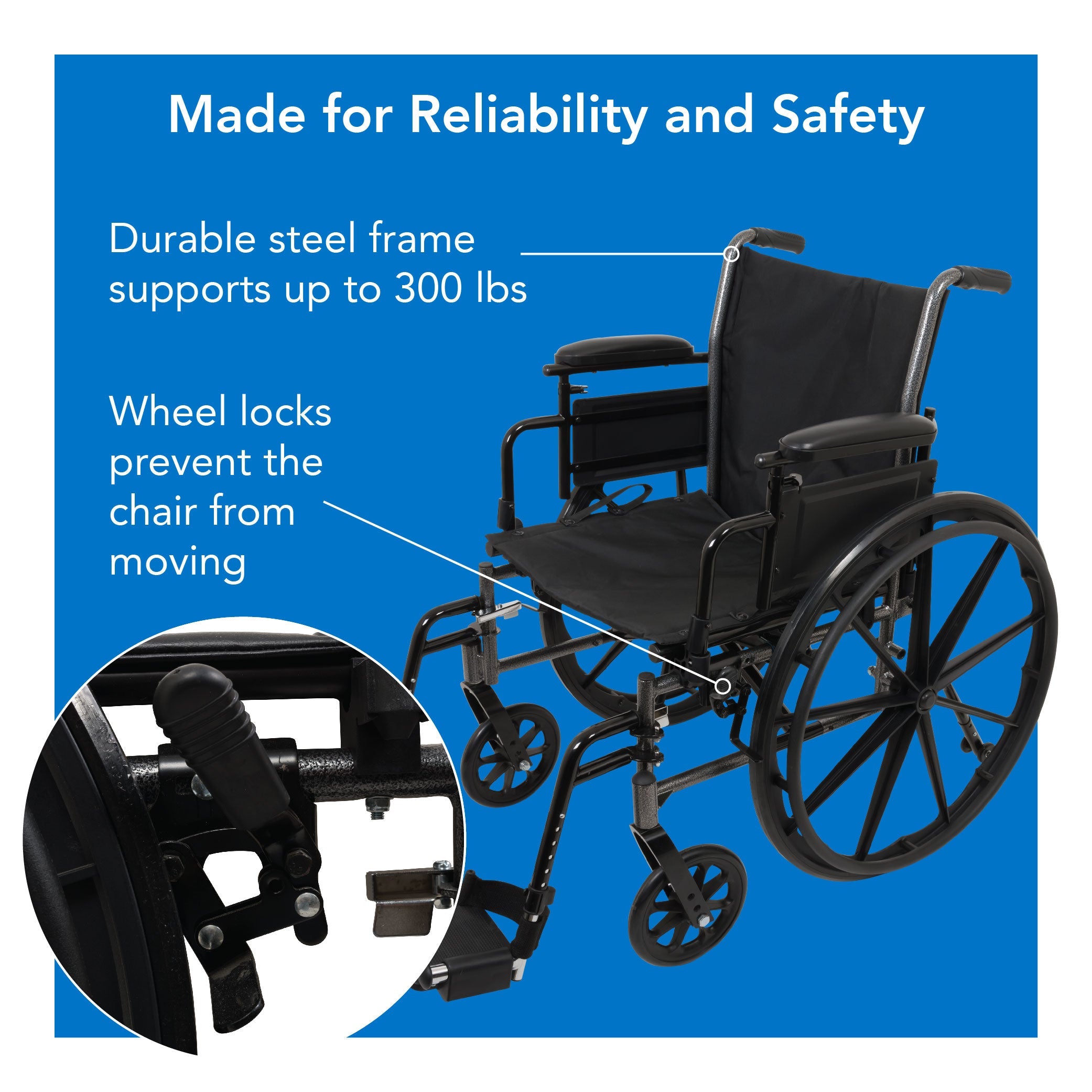 Probasics K3 Lightweight Wheelchair with flip-back height adjustable arms and swing-away or elevating padded leg rests. ,Large 24" rear wheels Wheels ,300 lbs Weight Capacity ,16" x 16" ,WC31616DE