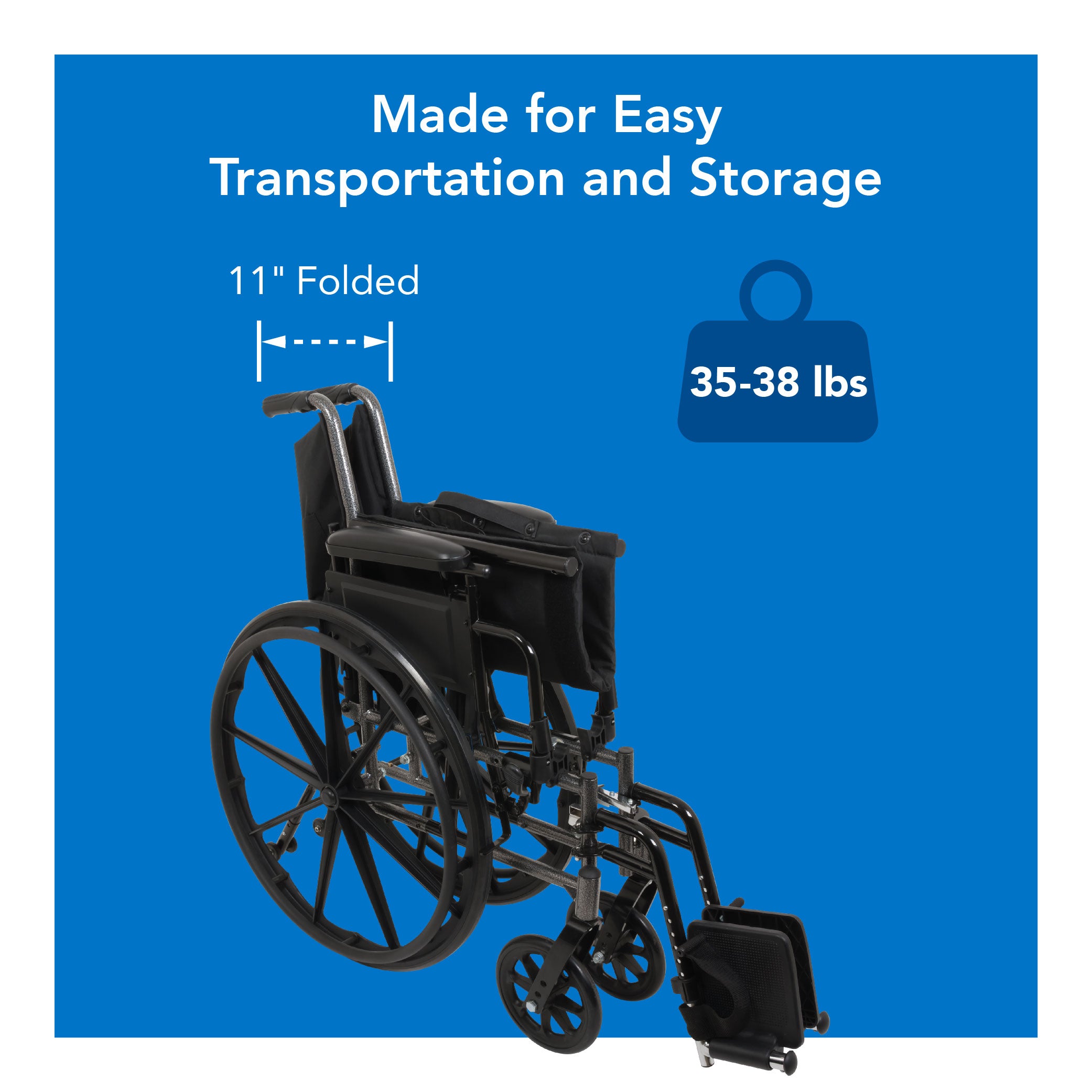 Probasics K3 Lightweight Wheelchair with flip-back height adjustable arms and swing-away or elevating padded leg rests. ,Large 24" rear wheels Wheels ,300 lbs Weight Capacity ,16" x 16" ,WC31616DE