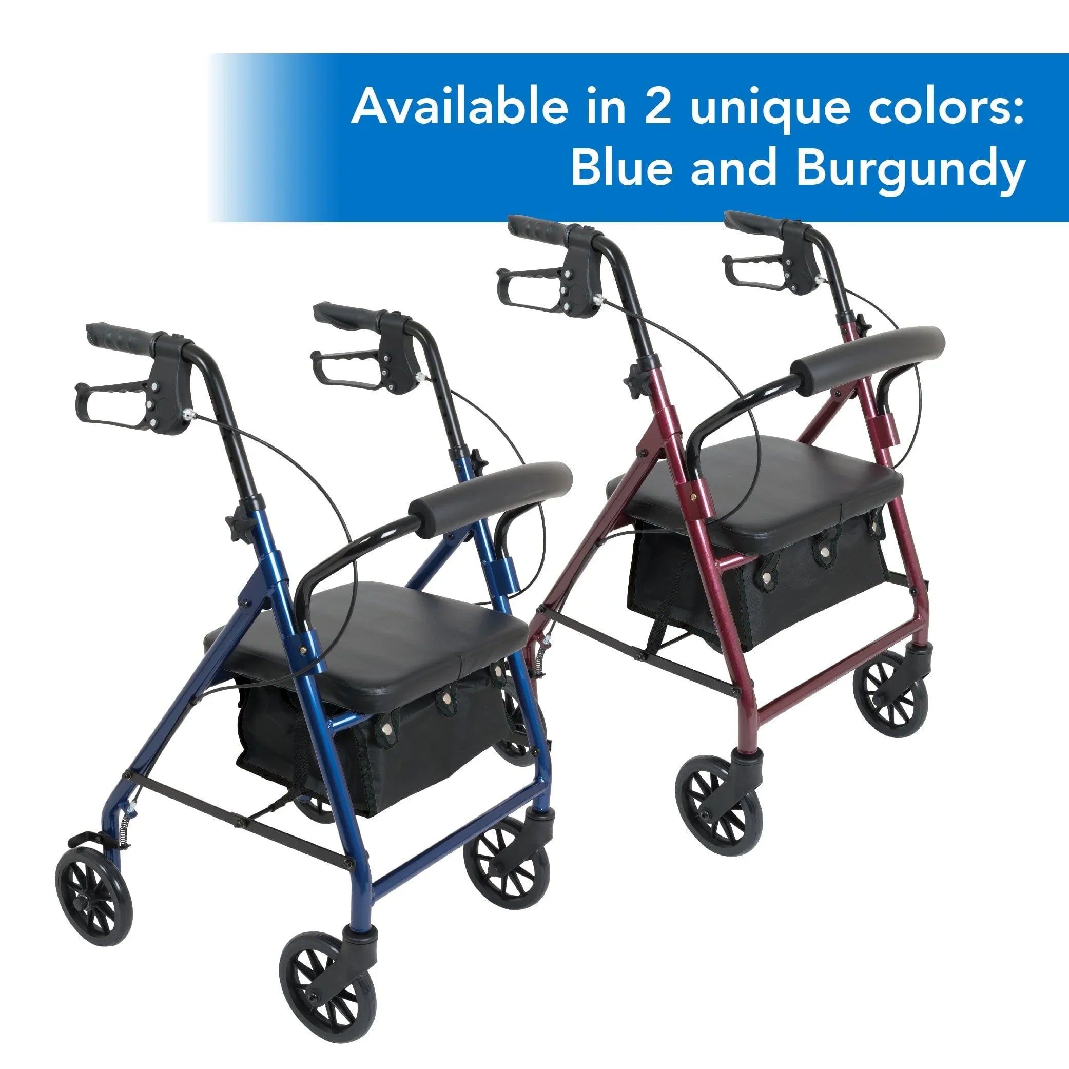 4 Wheel Rollator Carex Classics Blue Adjustable Height, Folding Aluminum Frame, Packaging Type- Each
