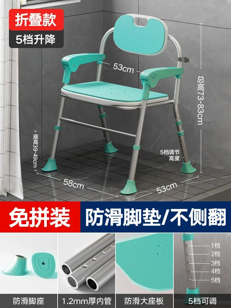 One Button Folding Elderly Shower Chair  Comfortable Cushion Bath Seat  AntiSkid Safety Bathroom Stool for Peace of Mind