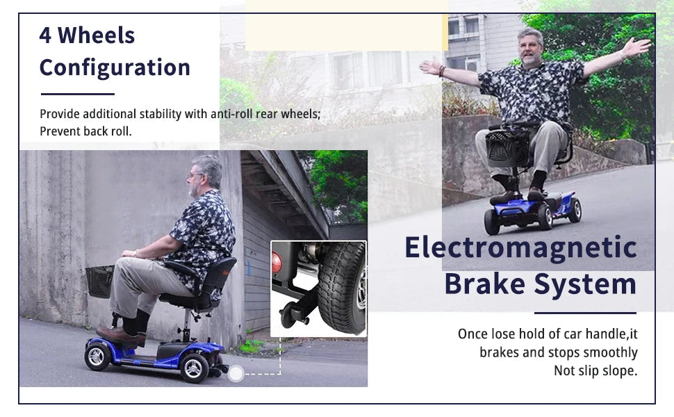 3/4 Wheel Mobility Scooters Electric Power Mobile Wheelchair for Seniors Adult with Basket Compact Duty Travel Scooter