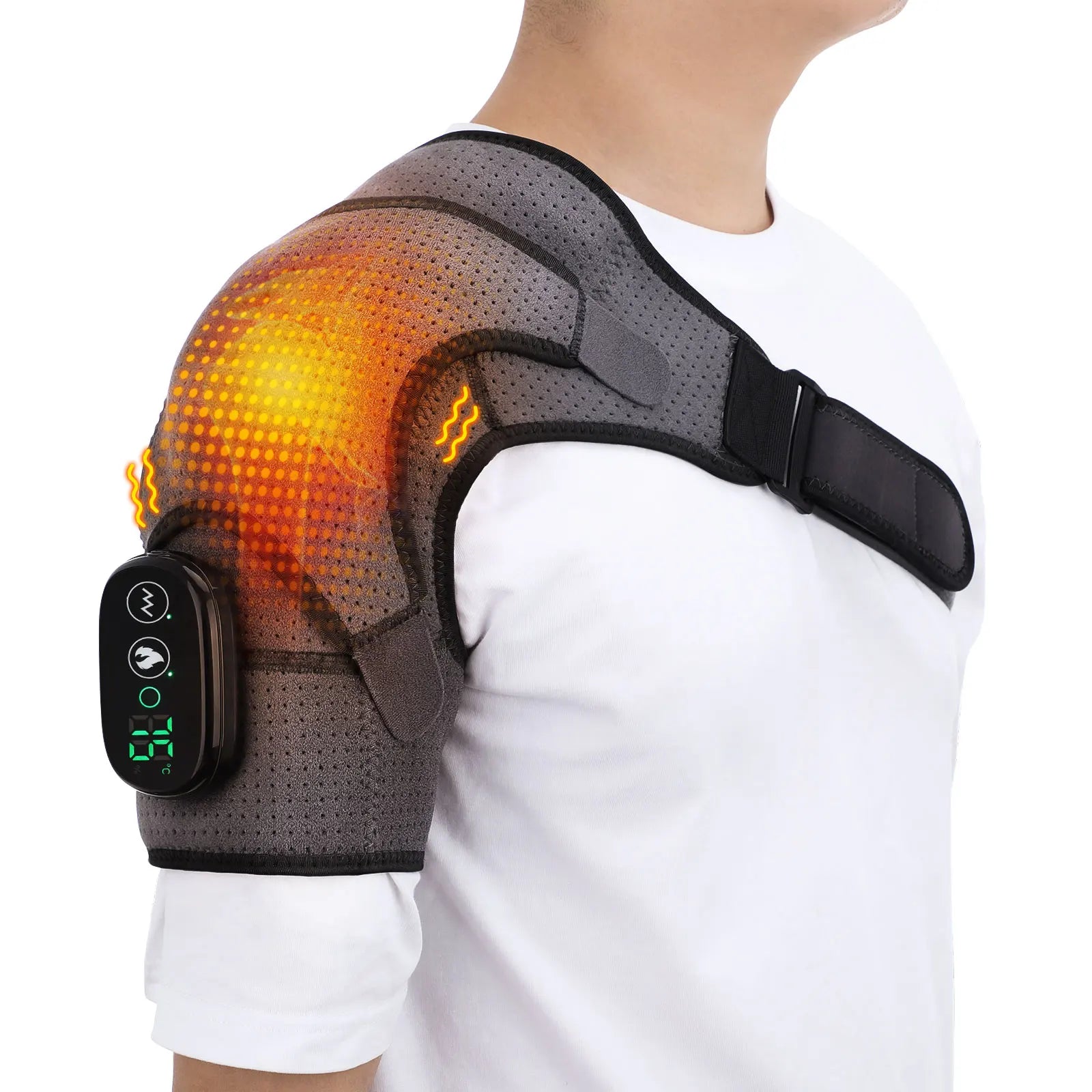LED Heat Heating Vibration Shoulder Massage Wrap Brace Support 3 Levels