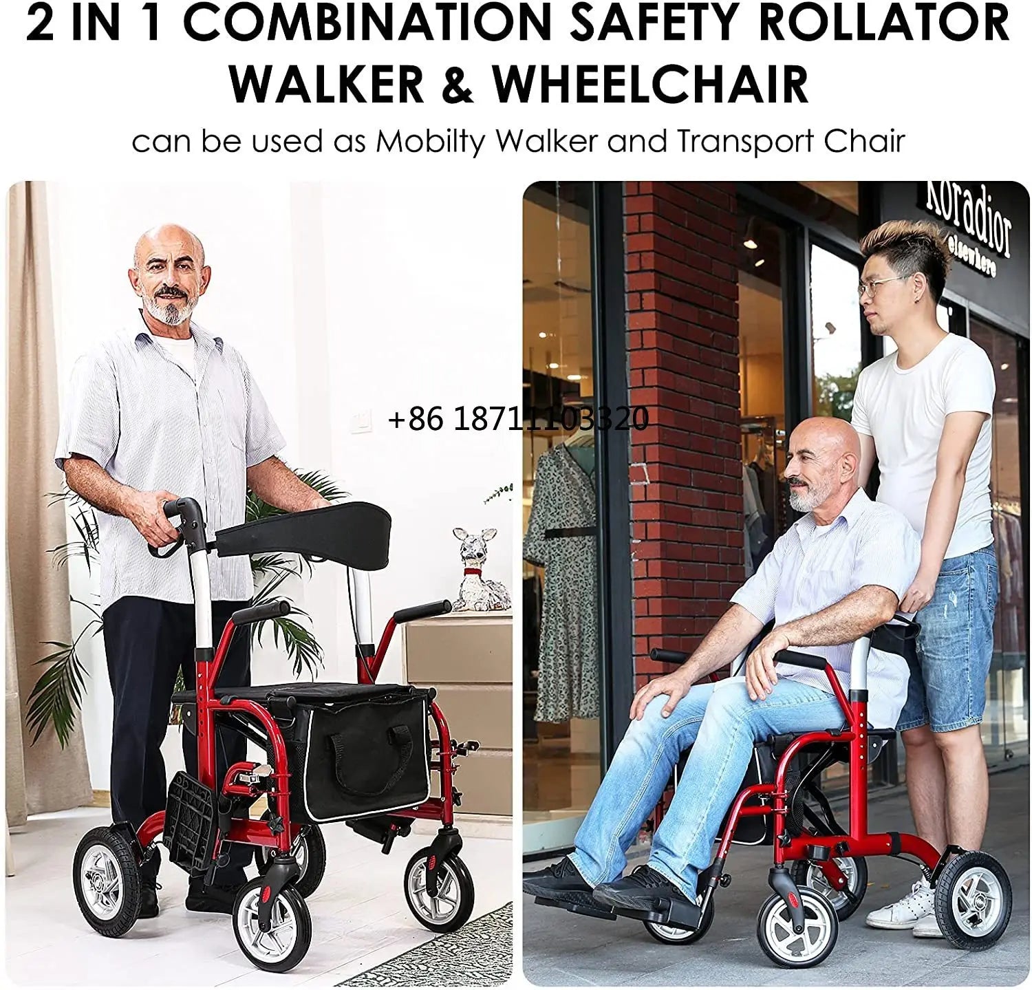 HCT-9124G Health Home Care Medical Easy-folding Rollator Walker for Seniors Rehabilitation Training Mobility Aids with Seat