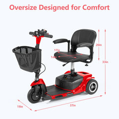 3/4 Wheel Mobility Scooters Electric Power Mobile Wheelchair for Seniors Adult with Basket Compact Duty Travel Scooter   All Care Store