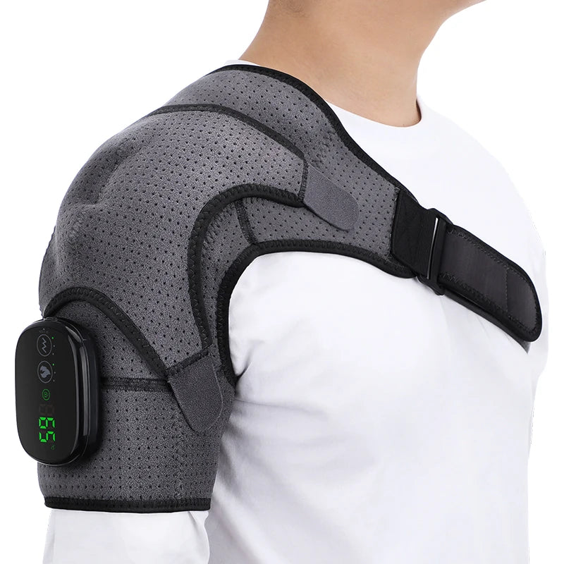 LED Heat Heating Vibration Shoulder Massage Wrap Brace Support 3 Levels