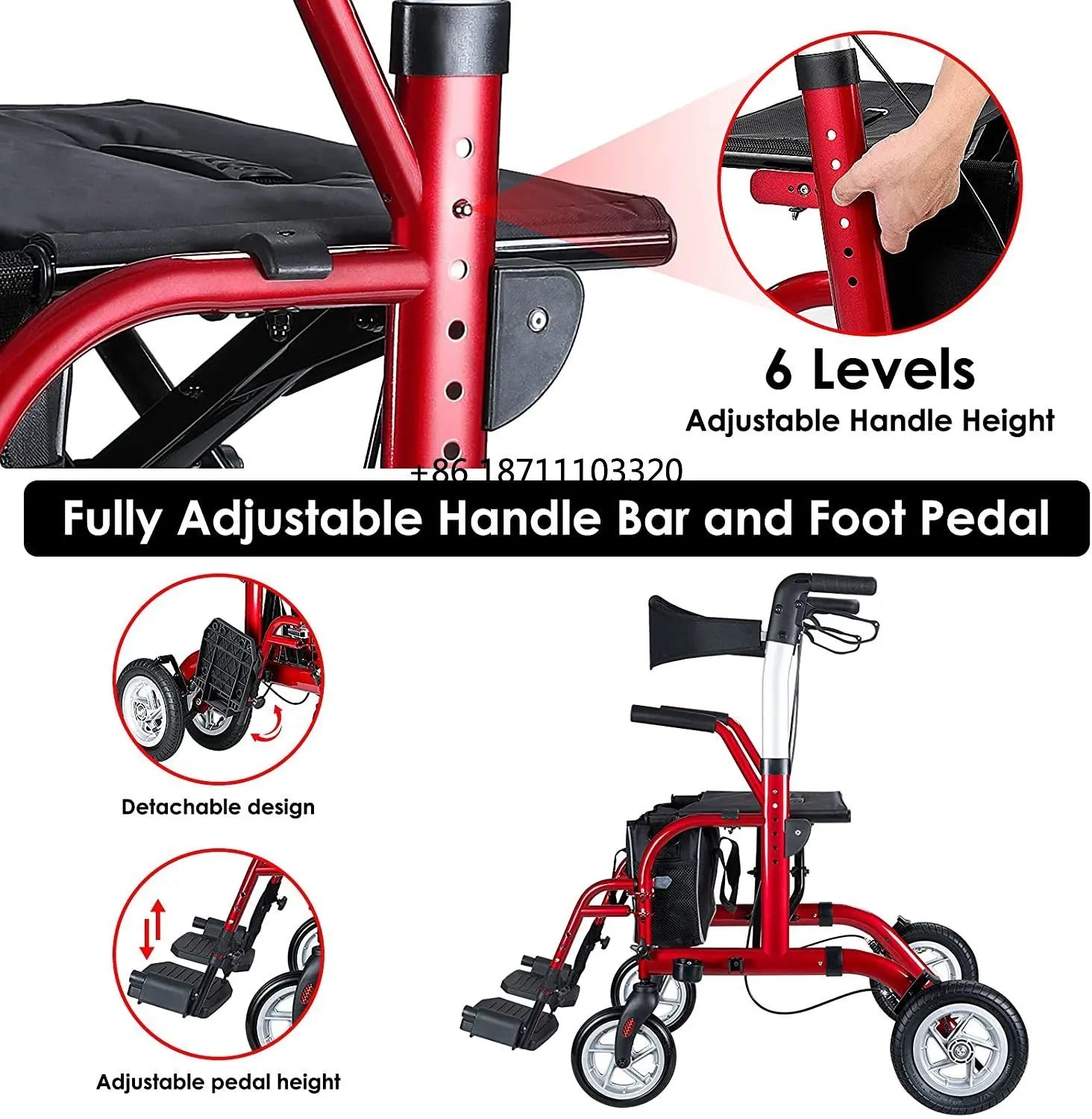 HCT-9124G Health Home Care Medical Easy-folding Rollator Walker for Seniors Rehabilitation Training Mobility Aids with Seat