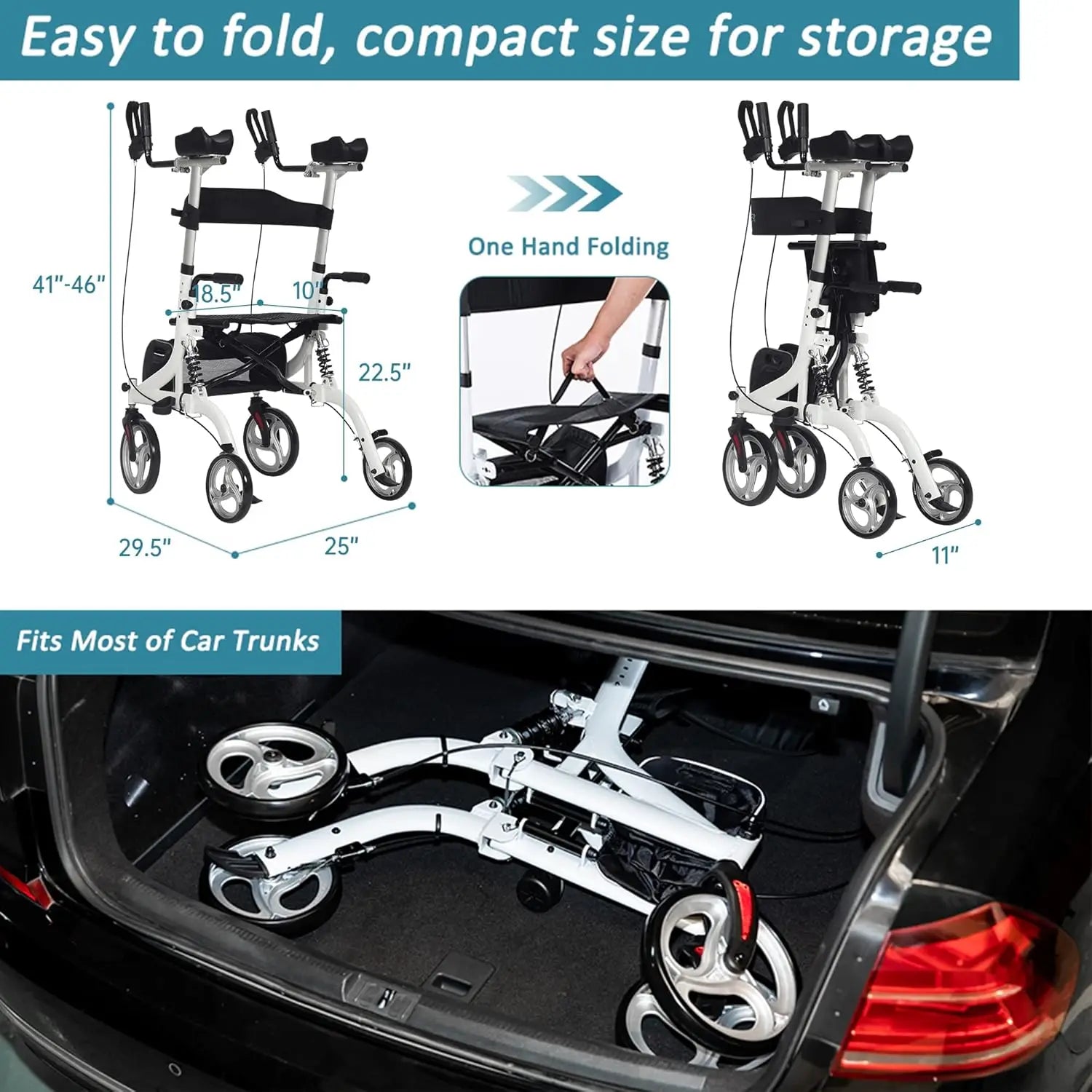 Upright Rollator Walker, Stand Up Rollator Walker with Shock Absorber, 10” Front Wheels and Carrying Pouch