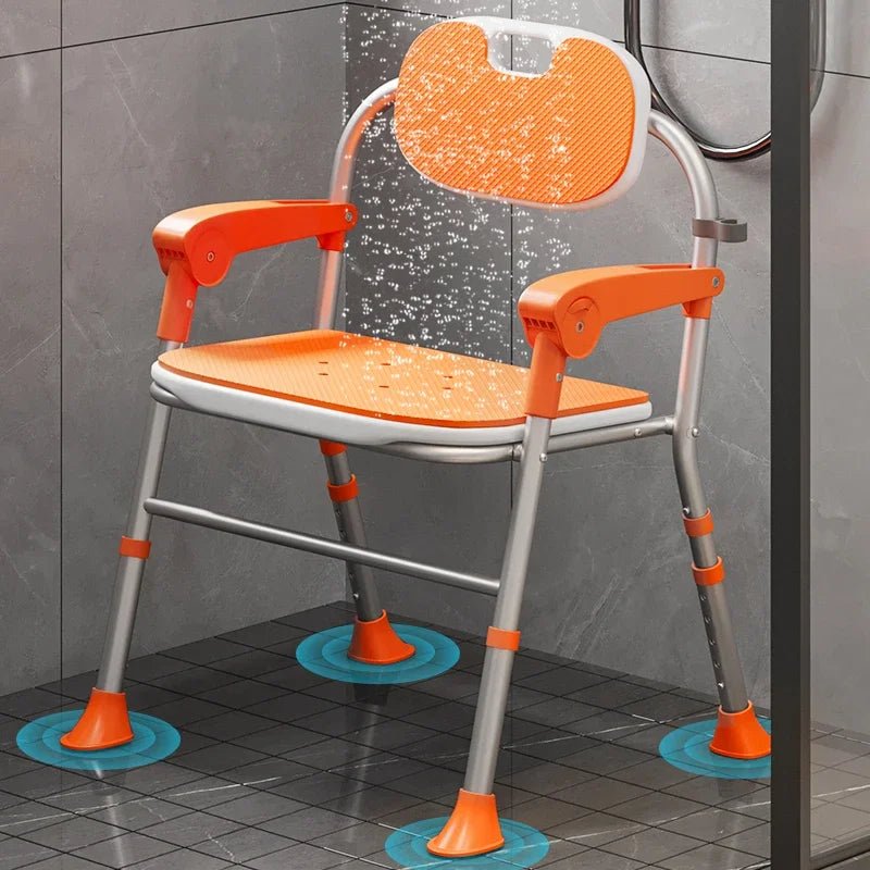 One Button Folding Elderly Shower Chair  Comfortable Cushion Bath Seat  AntiSkid Safety Bathroom Stool for Peace of Mind