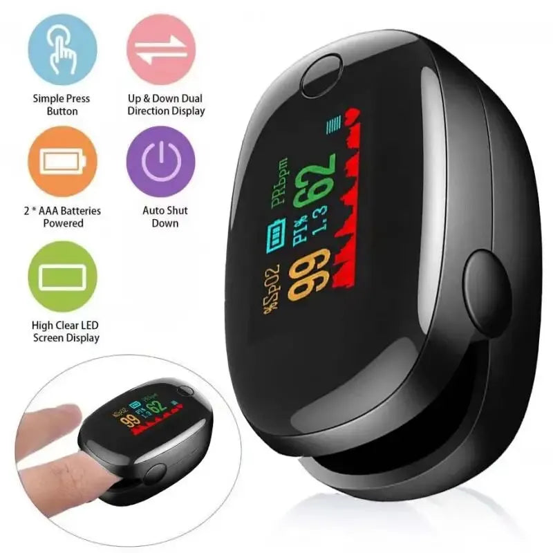 Finger Clip Heart Rate Meter Measure Fingertip Oximetry PI Value Monitor Pulse Black Gem Oximeter Heart Rate Monitor Portable - All Care Store