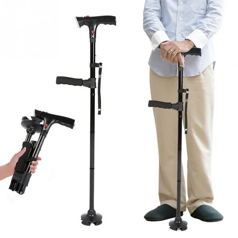 Collapsible Telescopic Folding Cane Elder Cane LED With alarm Walking Trusty Sticks Elder Crutches for Mothers the Elder Fathers - All Care Store