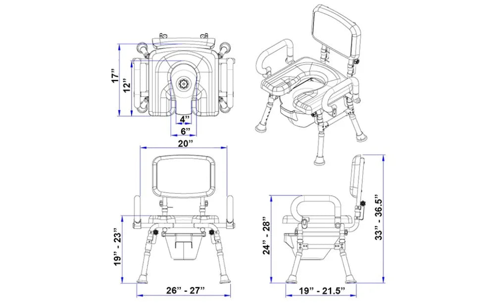 UltraCommode™ Foldable Commode and Shower Chair, Soft, Warm, Padded, Portable and Foldable XL Toilet Seat with Open Front