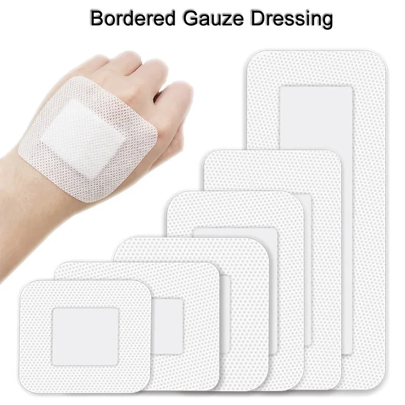 5Pcs Bordered Guaze Pad Sterilized Wound Dressing Waterproof Adhesive Wound Plaster Bandage Sticker Home Travel First Aid Kit