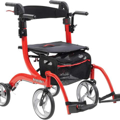 Nitro Dual Function Transport Wheelchair and Rollator Rolling Walker Combo with Hand Activated Brakes and Back Support, Red  All Care Store