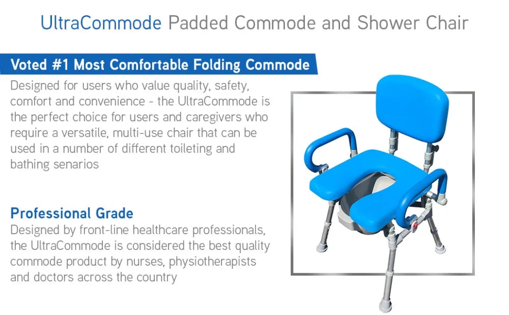 UltraCommode™ Foldable Commode and Shower Chair, Soft, Warm, Padded, Portable and Foldable XL Toilet Seat with Open Front