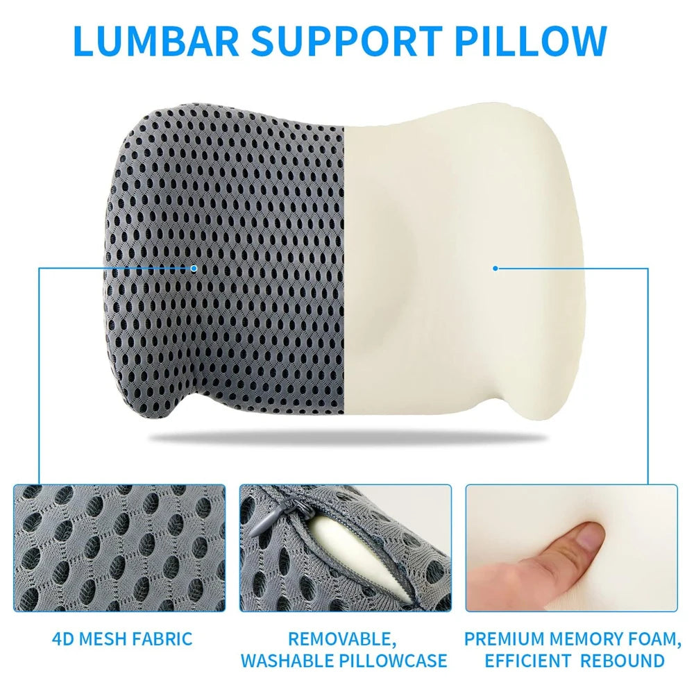 Lumbar Support Pillow,Memory Foam Lumbar Pillow with Adjustable Strap for BackPain Relief,Ideal Back Pillow for Car,Office Chair