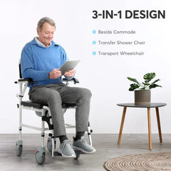 OasisSpace Shower Commode Wheelchair   300LB Waterproof Shower Chair with Wheels, Rolling Shower Chair with Swing Away Footrests   All Care Store
