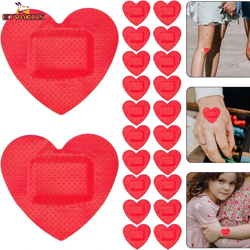 10pcs Red Heart Band Aid Skin Patch for Neck Hickey Love Bite Covering Girls Wound Plaster Breathable Medical Strips Bandages