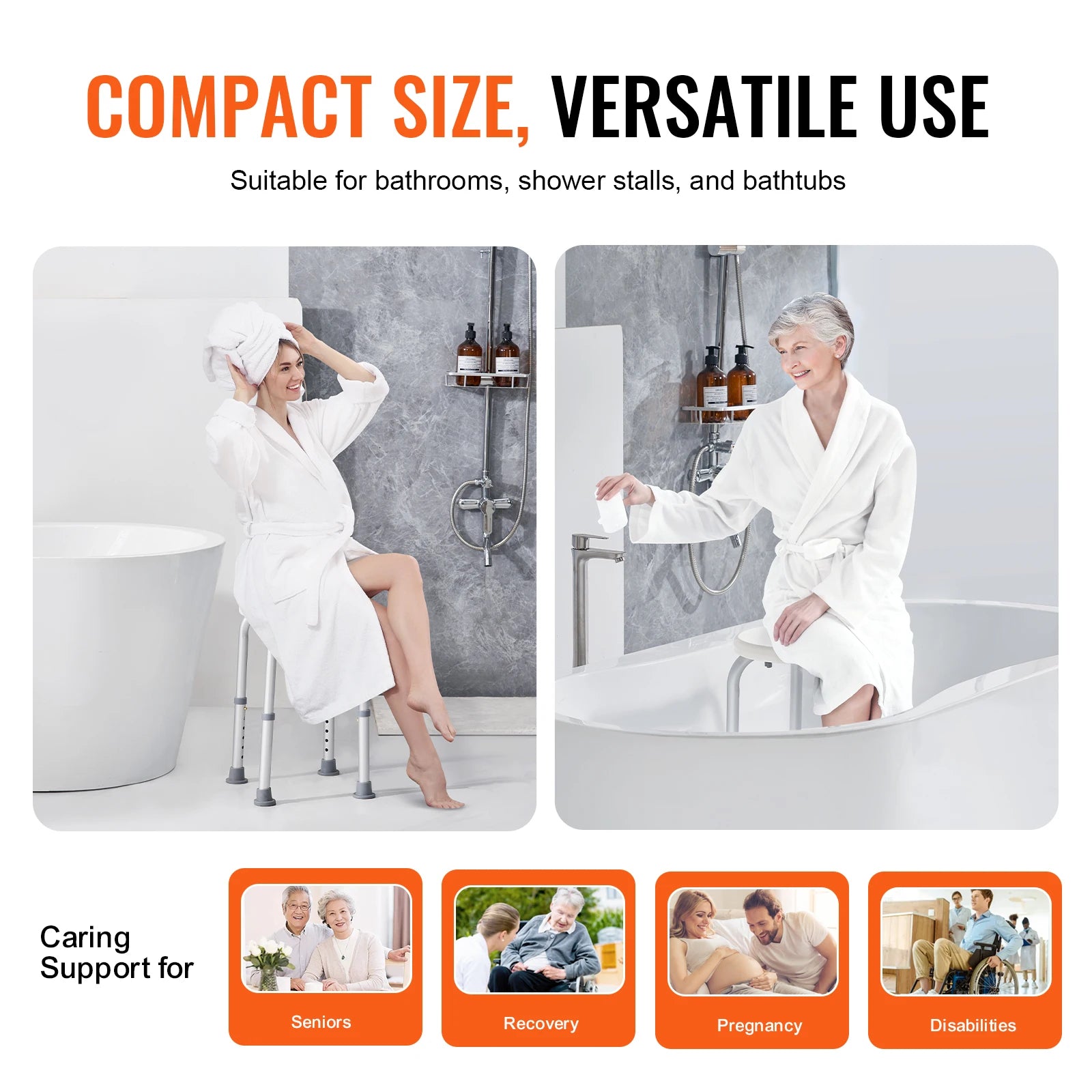 VEVOR Shower Chair for Inside Shower Adjustable Height Shower Stool Non-Slip Bench Bathtub Seat  for Elderly Disabled Adults