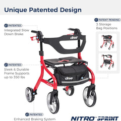 Nitro Sprint Foldable Rollator Walker with Seat