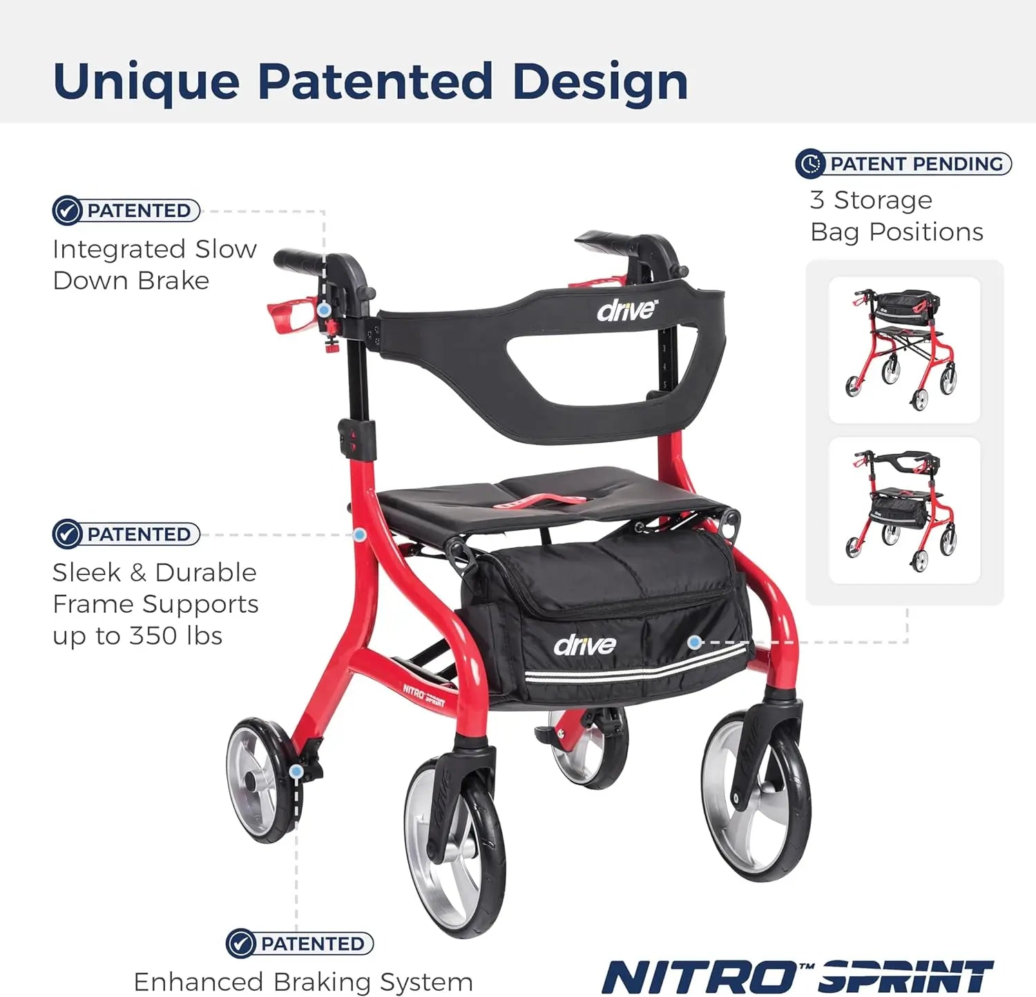 Nitro Sprint Foldable Rollator Walker with Seat