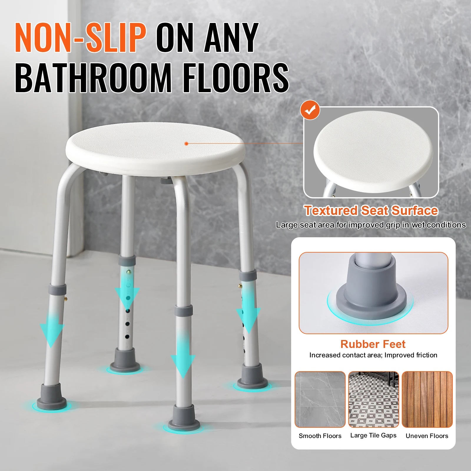 VEVOR Shower Chair for Inside Shower Adjustable Height Shower Stool Non-Slip Bench Bathtub Seat  for Elderly Disabled Adults