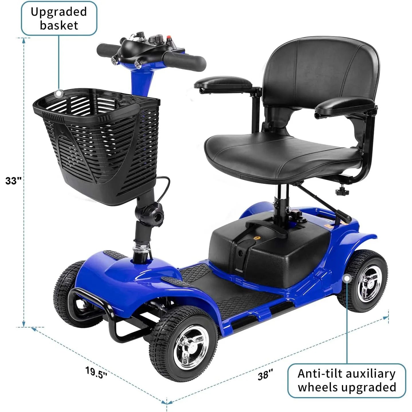 3/4 Wheel Mobility Scooters Electric Power Mobile Wheelchair for Seniors Adult with Basket Compact Duty Travel Scooter