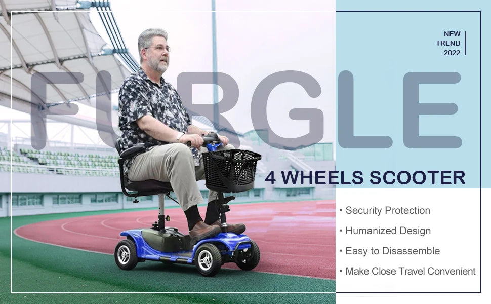 3/4 Wheel Mobility Scooters Electric Power Mobile Wheelchair for Seniors Adult with Basket Compact Duty Travel Scooter