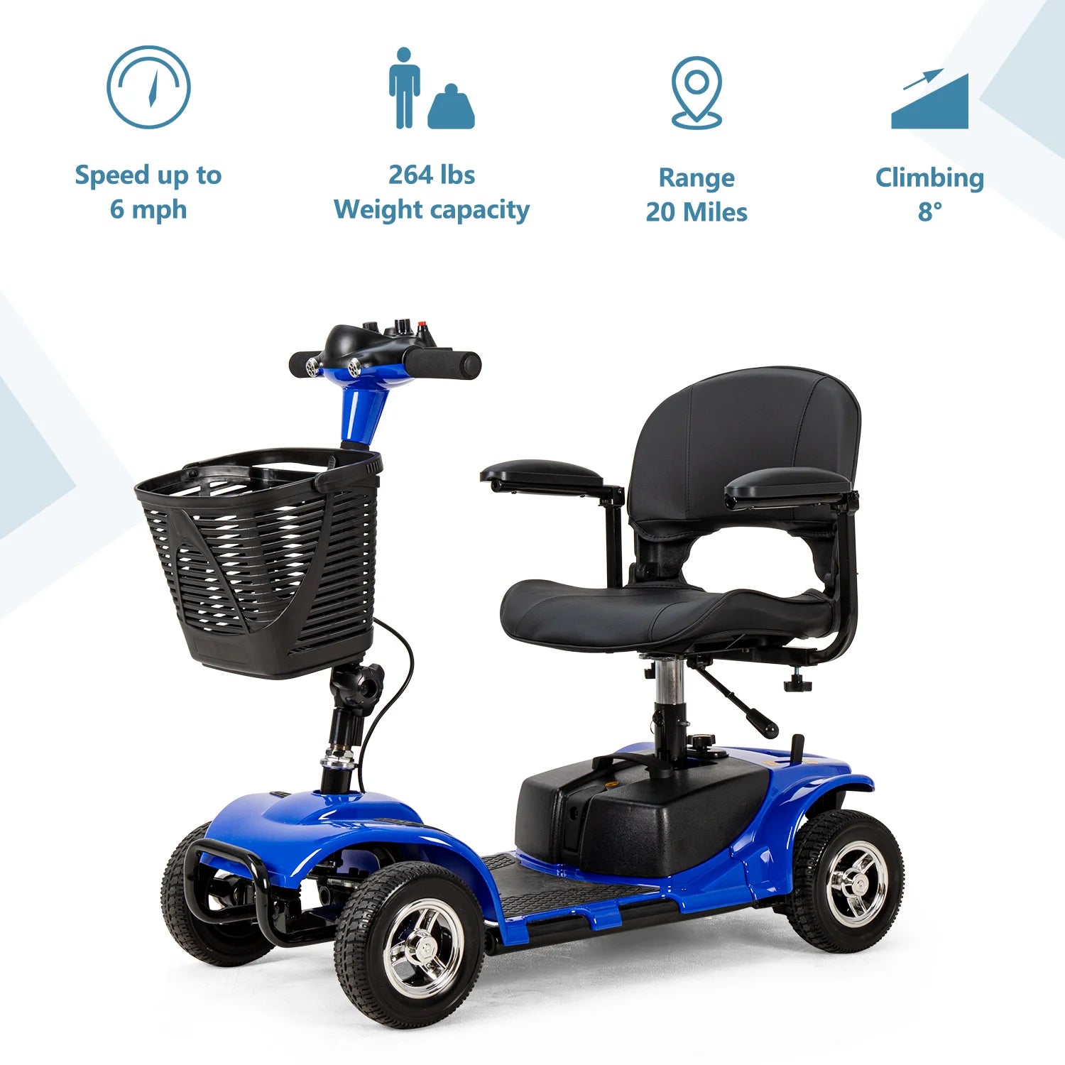 3/4 Wheel Mobility Scooters Electric Power Mobile Wheelchair for Seniors Adult with Basket Compact Duty Travel Scooter