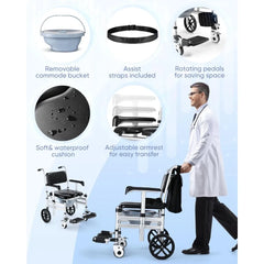 Shower Chair with Wheels,Hybodies Folding Shower Wheel, Transport Chair,Commode, Rolling Bath Chair for Handicap,Elderly&Injured   All Care Store