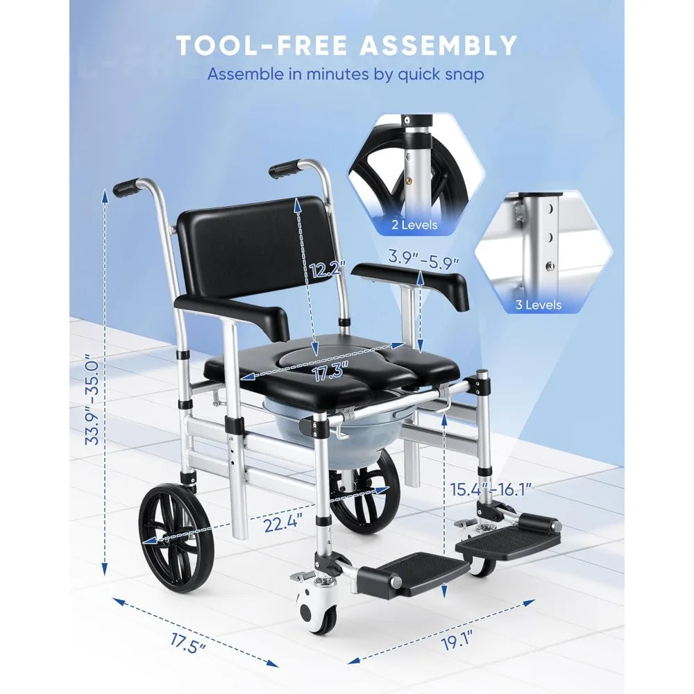 Shower Chair with Wheels,Hybodies Folding Shower Wheel, Transport Chair,Commode, Rolling Bath Chair for Handicap,Elderly&Injured - All Care Store