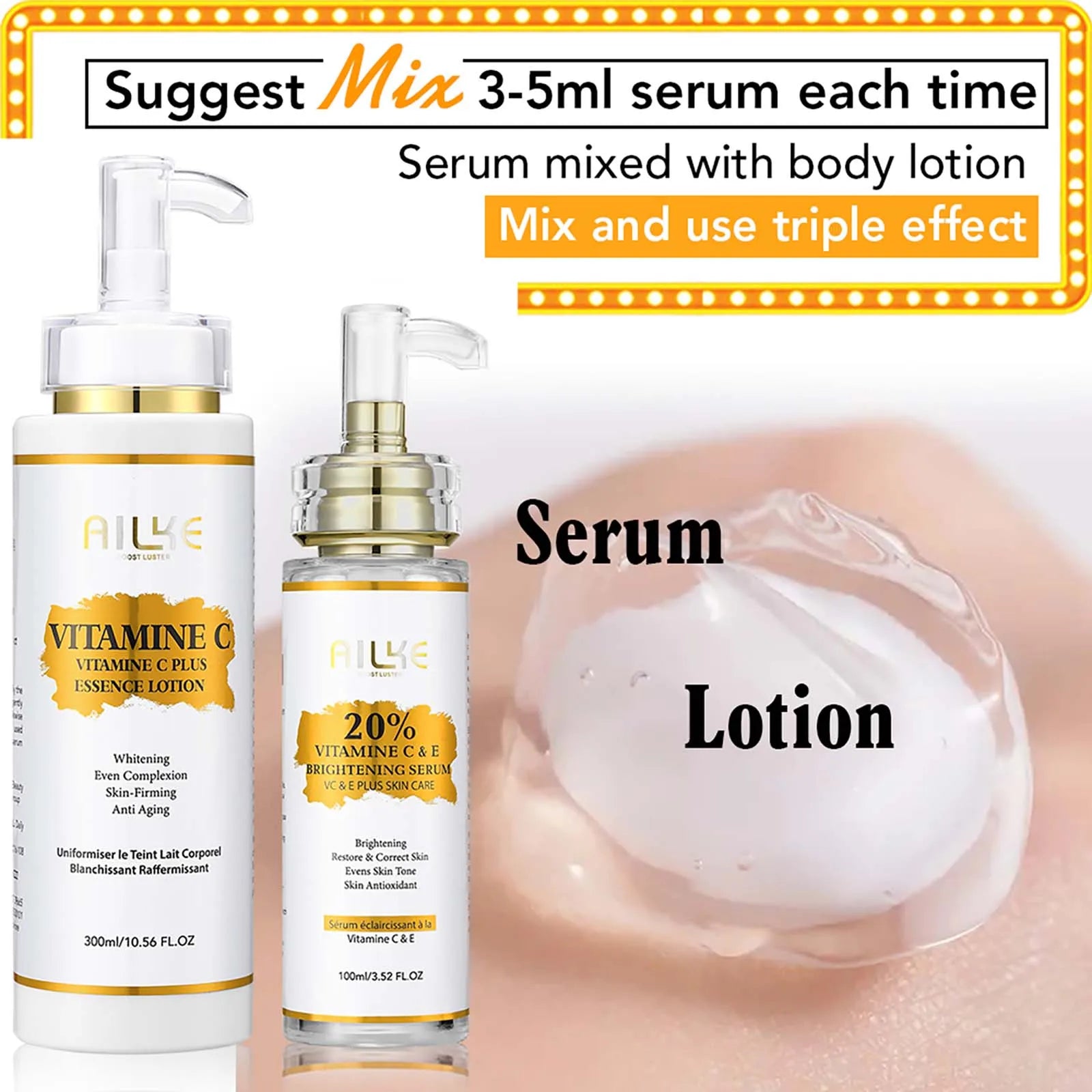 AILKE Vitamin C Skin Care Lightening Body Lotion, Even Skin Tone Cream, Regenerae Serum