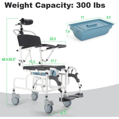 4 in 1 bedside commode chair tilt 30 shower commode wheelchair shampoo chair with headrest adjustable transport rolling chair