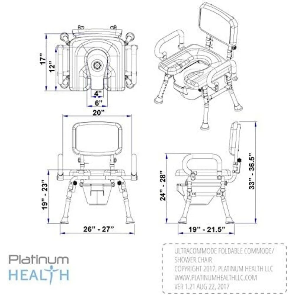 UltraCommode™ Foldable Commode and Shower Chair, Soft, Warm, Padded, Portable and Foldable XL Toilet Seat with Open Front