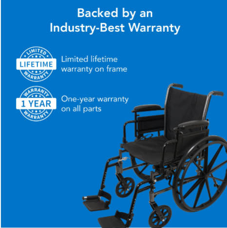 Probasics K3 Lightweight Wheelchair with flip back height adjustable arms and swing-away footrests with heel loops or elevating legrests with composite footplates ,8" x 1" Front 24" Back Wheels ,less than 36 pounds ,16" x 16" ,WC31616DS