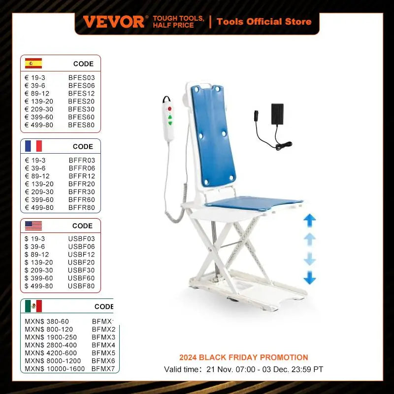 VEVOR Electric Chair Lift Devices to Lift Elderly off Floor Height Adjustable Support Up to 310 LBS  for Seniors Patient Elderly