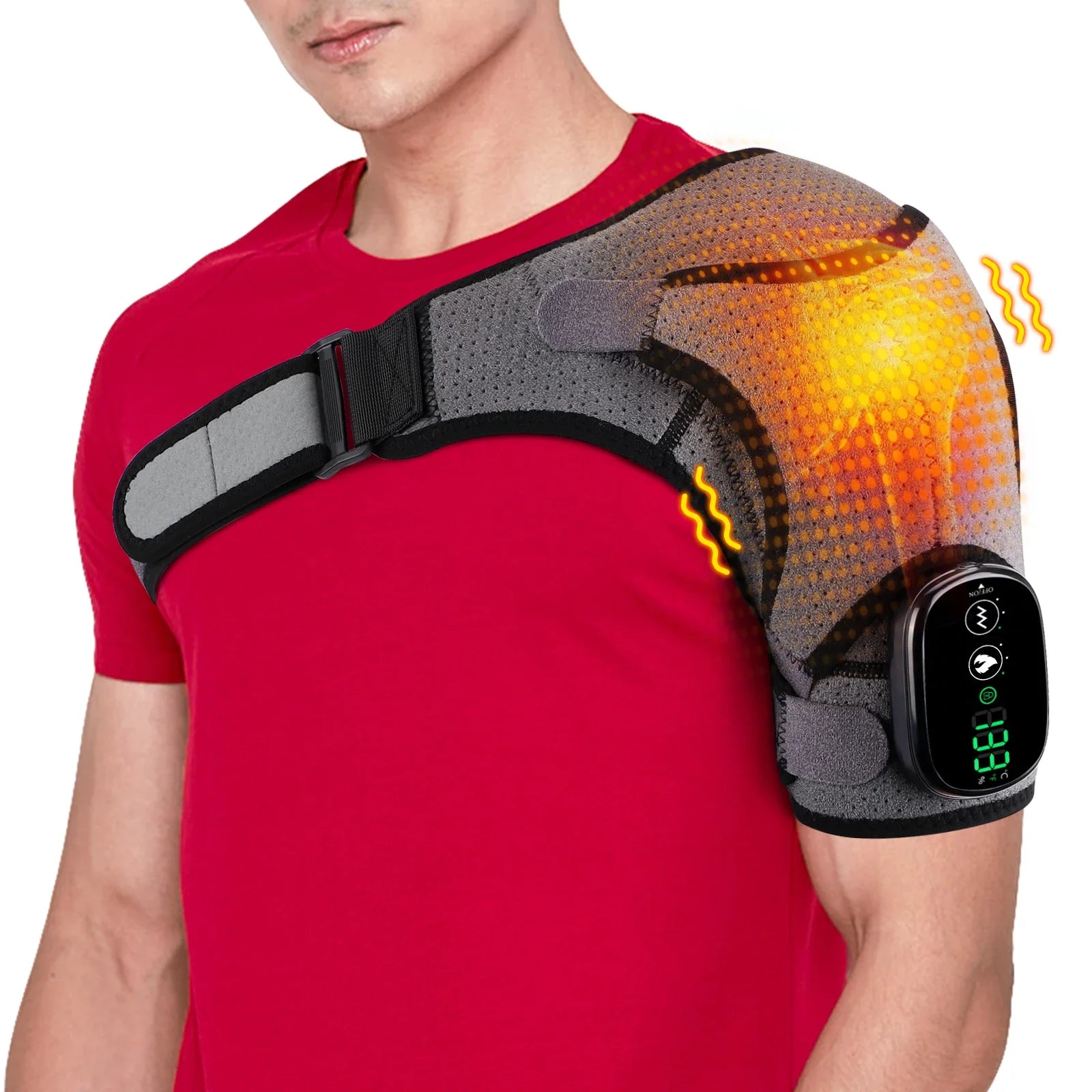 Electric Heating Shoulder Pad Smart Vibration Massager LED Display 3 Levels Adjustable Therapy Brace For Arthritis Pain Relief