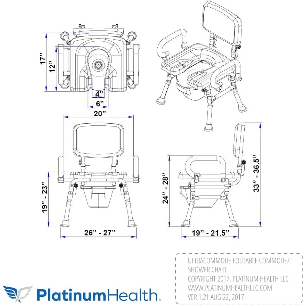 UltraCommode™ Foldable Commode and Shower Chair, Soft, Warm, Padded, Portable and Foldable XL Toilet Seat with Open Front