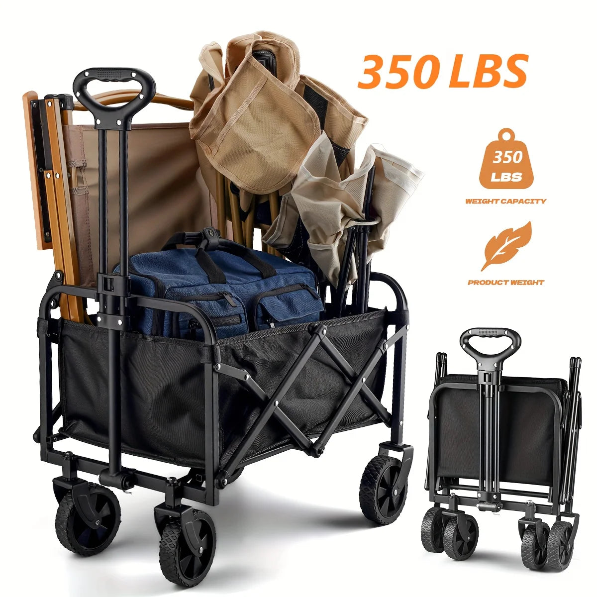 Basics Collapsible Folding Wagon, Heavy Duty, Utility Wagon for Sports, Camping, Garden, and Shopping