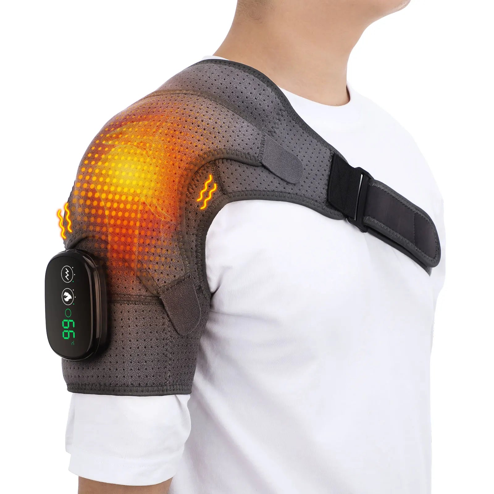 LED Heat Heating Vibration Shoulder Massage Wrap Brace Support 3 Levels