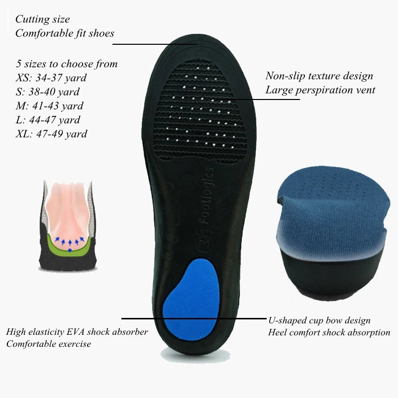 Orthopedic Insoles for Shoes Arch Support Insole for Feet Men Women Comfortable Shock-absorbing Inserts Sport Running Shoe Sole