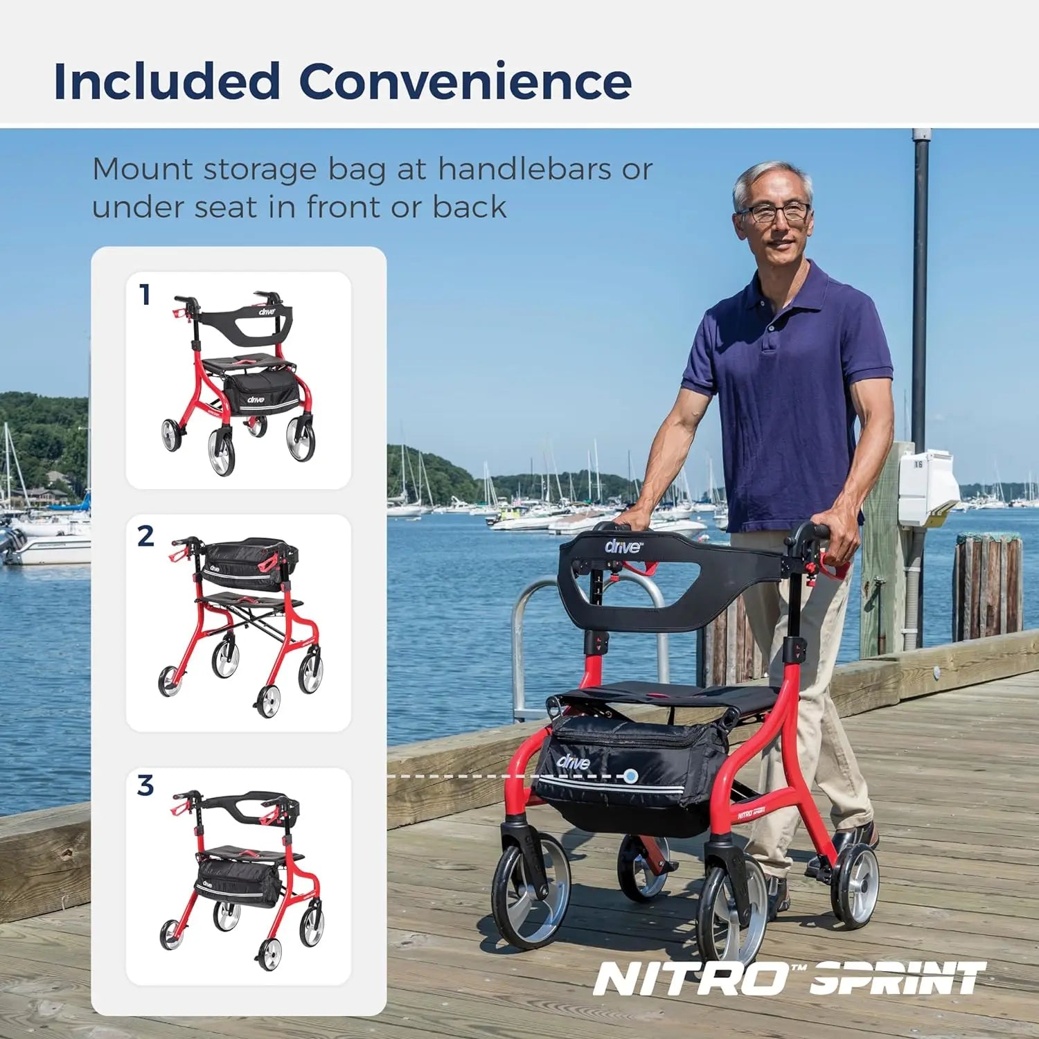 Nitro Sprint Foldable Rollator Walker with Seat