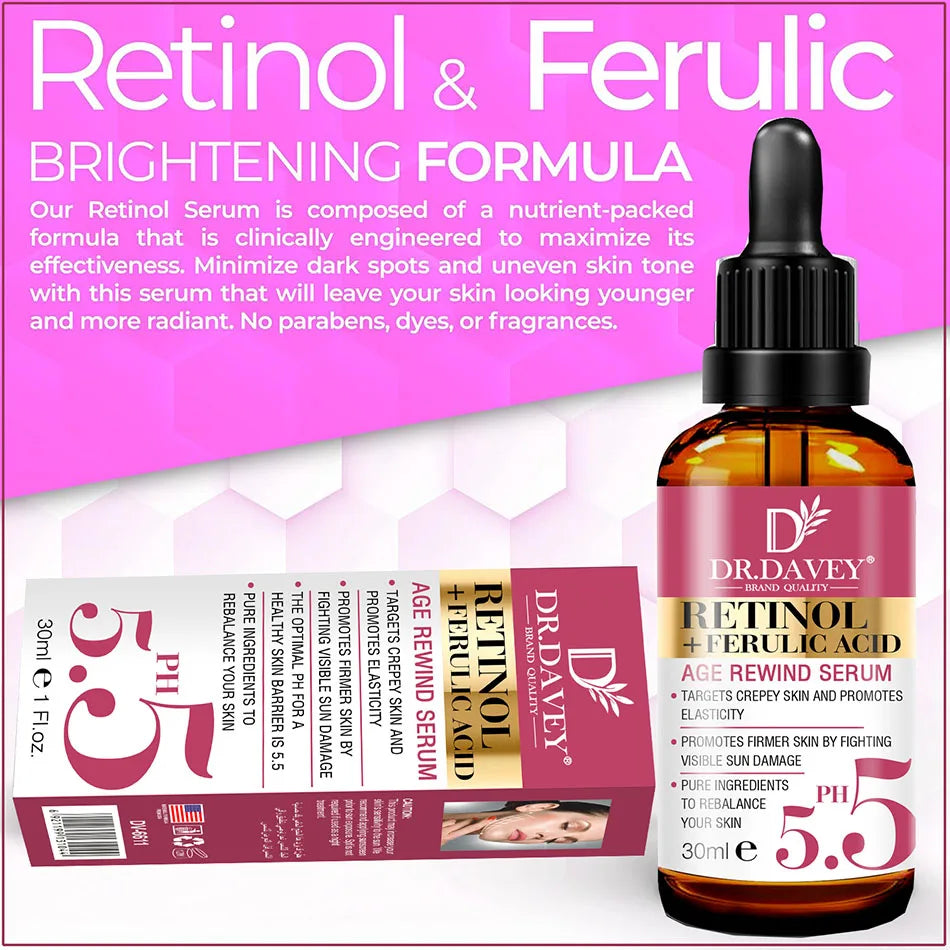 Newest Retinol+Ferulic Acid Age Rewind Serum For Face Whitening Serum Brightening Hydrating Face Serum Fade Fine Lines Skin Care