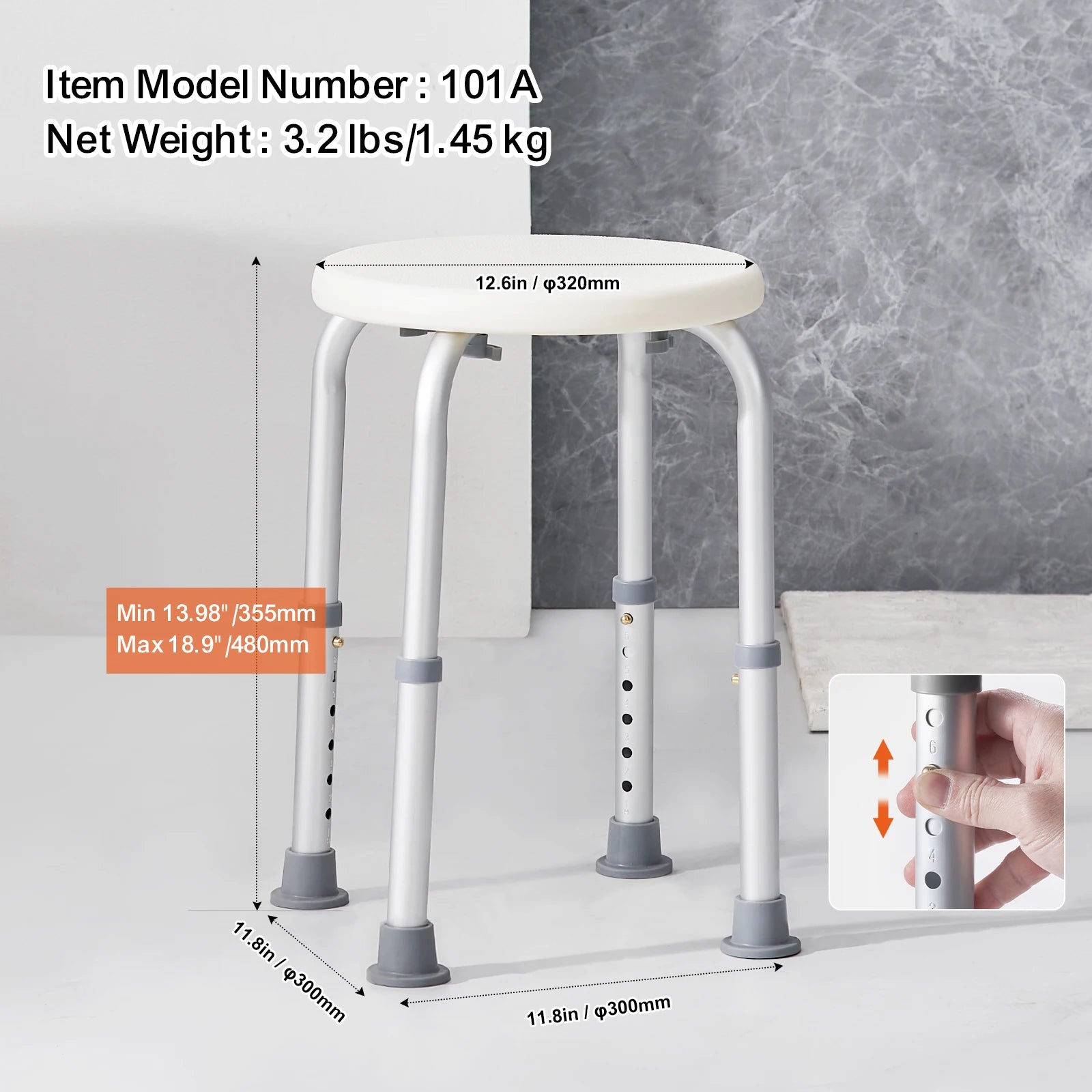 VEVOR Shower Chair for Inside Shower Adjustable Height Shower Stool Non-Slip Bench Bathtub Seat  for Elderly Disabled Adults