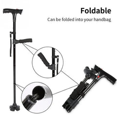 Collapsible Telescopic Folding Cane Elder Cane LED With alarm Walking Trusty Sticks Elder Crutches for Mothers the Elder Fathers   All Care Store