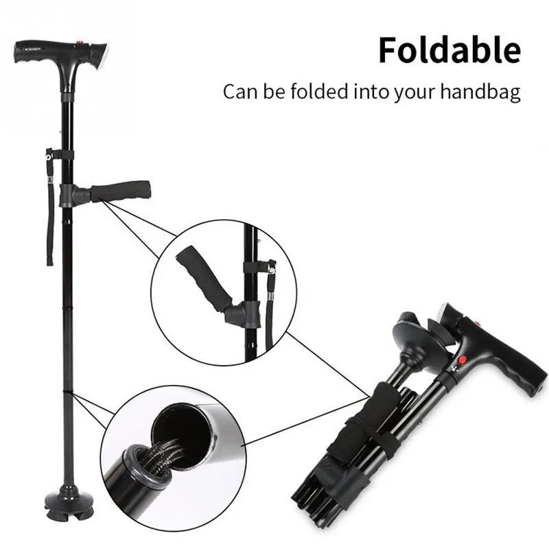 Collapsible Telescopic Folding Cane Elder Cane LED With alarm Walking Trusty Sticks Elder Crutches for Mothers the Elder Fathers - All Care Store