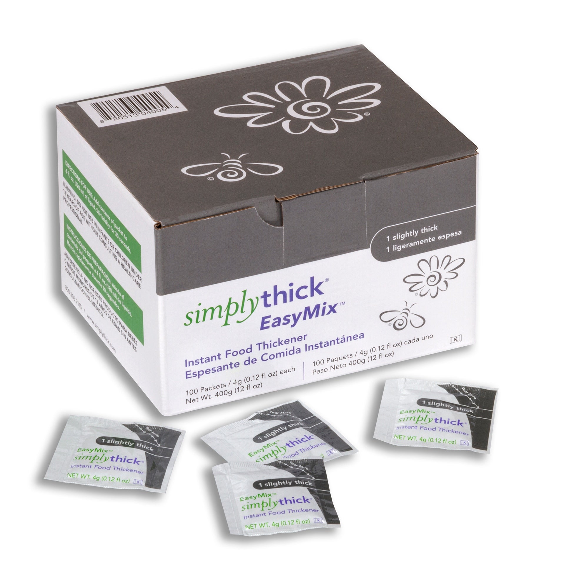 Food and Beverage Thickener SimplyThick Easy Mix 4 oz. Individual Packet Unflavored Powder IDDSI Level 1 Slightly Thick, Packaging Type- Box