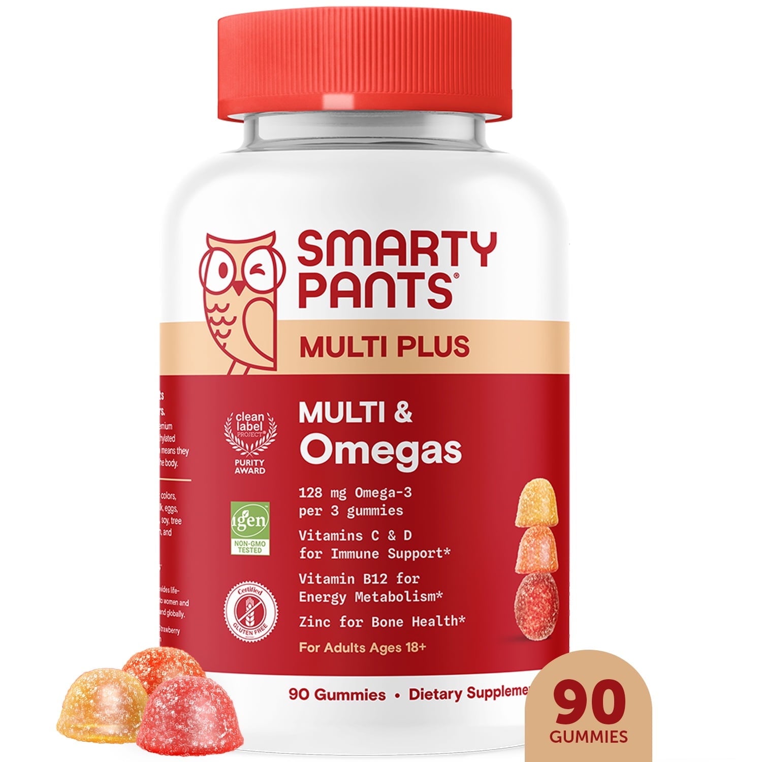 SmartyPants Adult Multi Plus Multi & Omega-3s Gummies, New Improved Formula, Same Premium Nutrients, 90 Ct